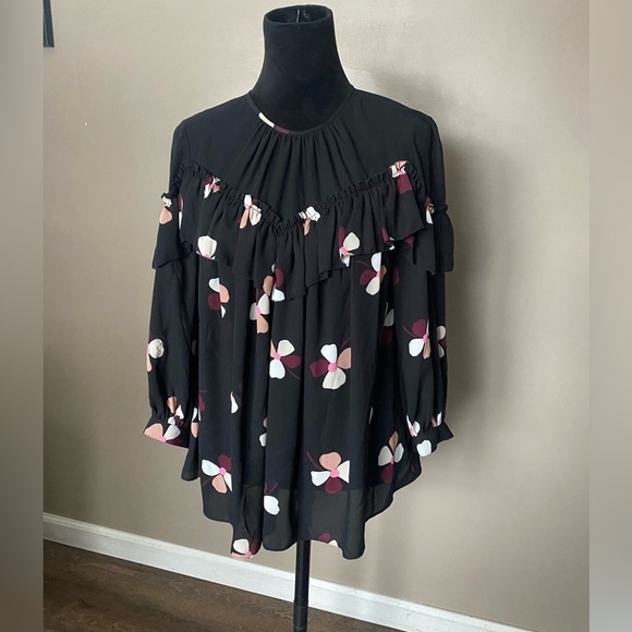 KATE SPADE Black Floral ruffle blouse NWOT preppy cute chic spring chiffon sz S - Picture 5 of 14